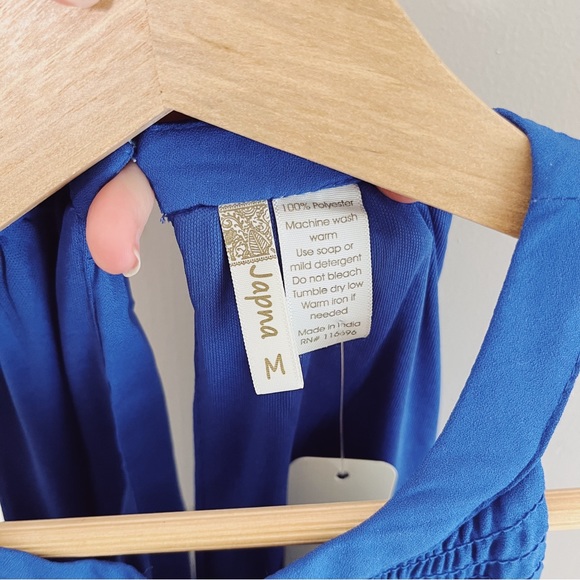 NWT Japna Royal Blue Halter Tiered Keyhole Back Smocked Waist Mini Dress sz M - Picture 7 of 8